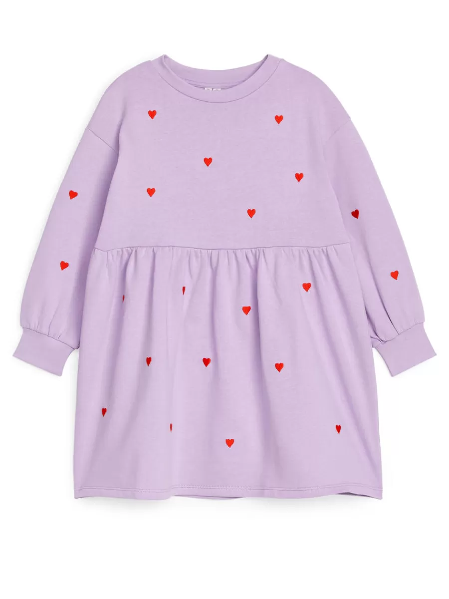 Shop ARKET Embroidered Sweatshirt Dress Lilac/Red Hearts