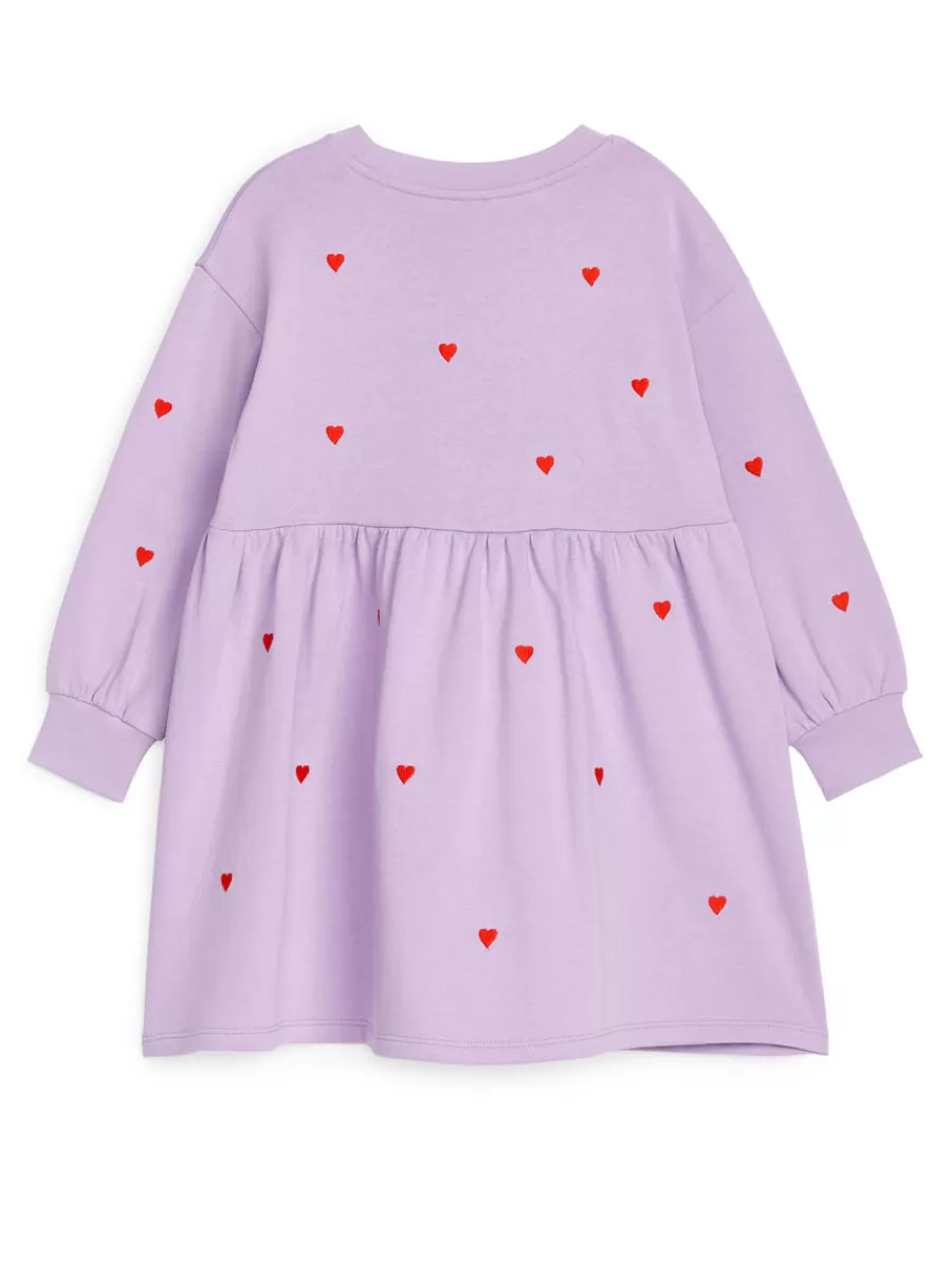 Shop ARKET Embroidered Sweatshirt Dress Lilac/Red Hearts