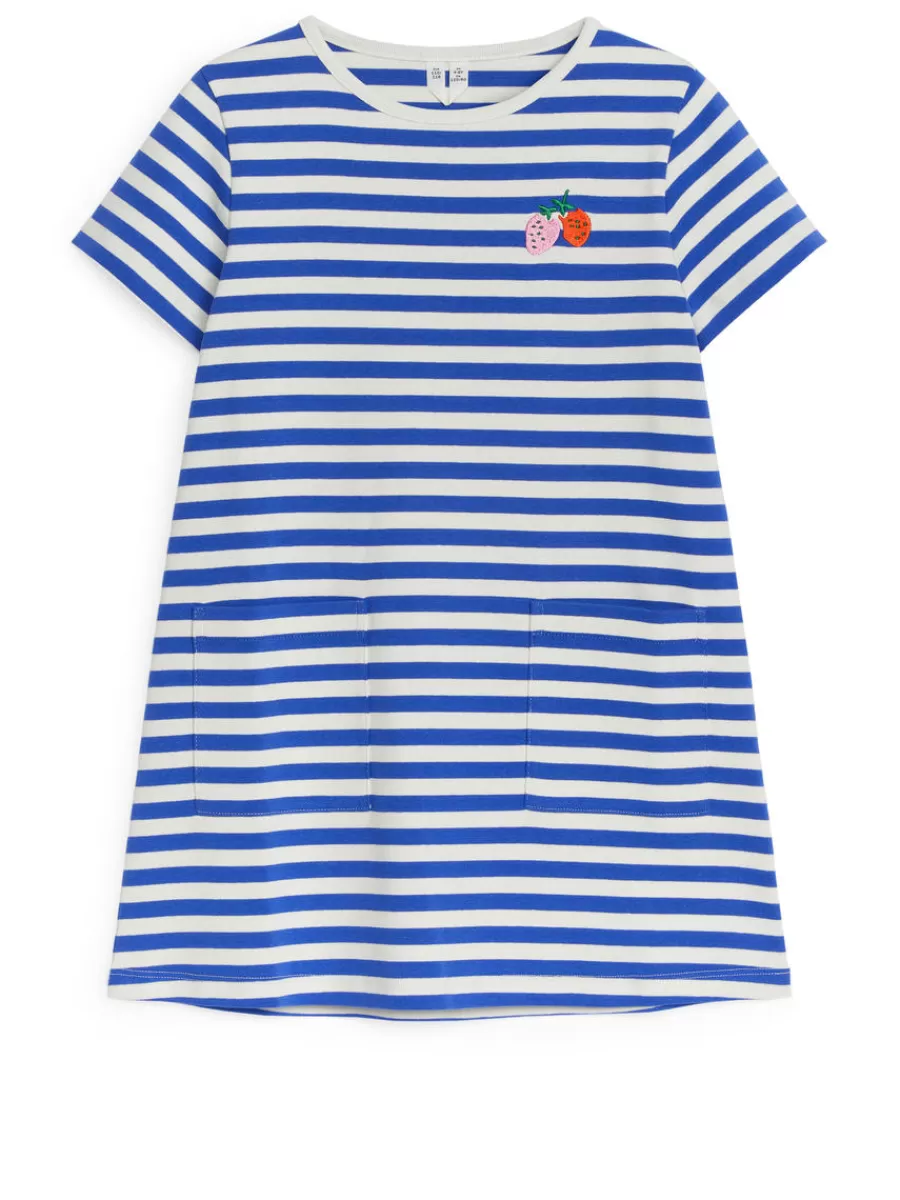 Outlet ARKET Embroidered T-Shirt Dress White/Blue