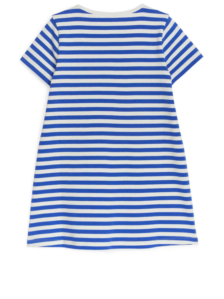 Outlet ARKET Embroidered T-Shirt Dress White/Blue
