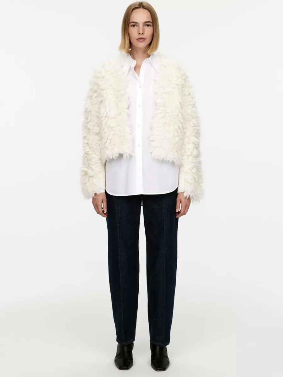 Shop ARKET Faux Fur Cardigan Off White