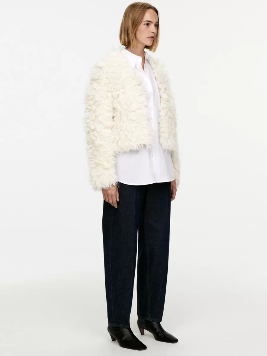 Shop ARKET Faux Fur Cardigan Off White