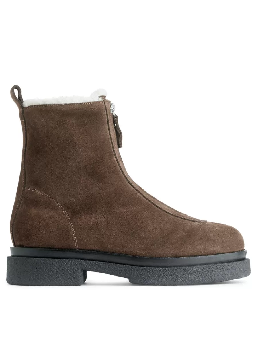 Best Sale ARKET Faux Fur Leather Boots Brown