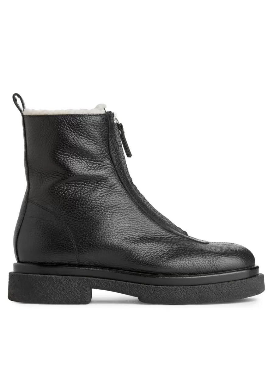 Outlet ARKET Faux Fur Leather Boots Black