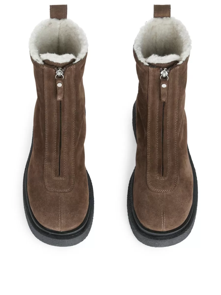 Best Sale ARKET Faux Fur Leather Boots Brown