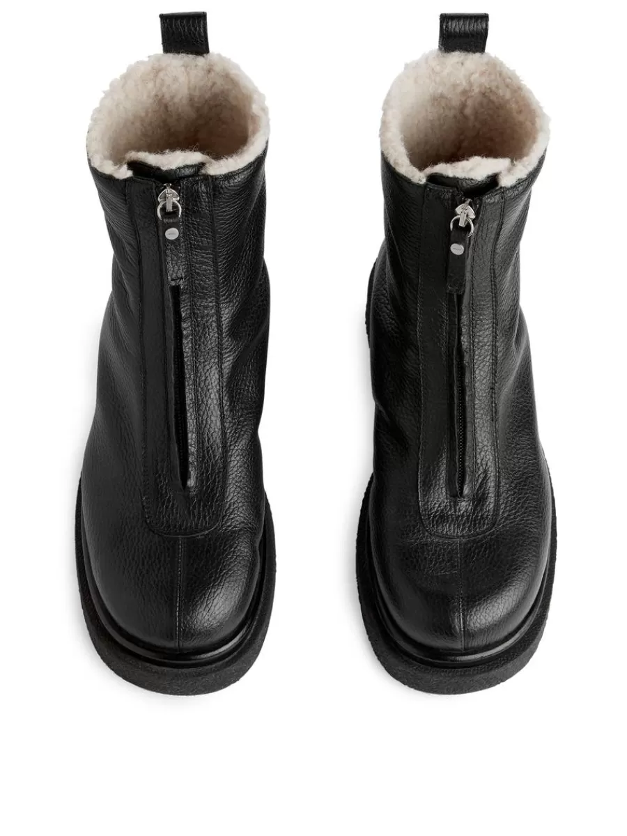Outlet ARKET Faux Fur Leather Boots Black