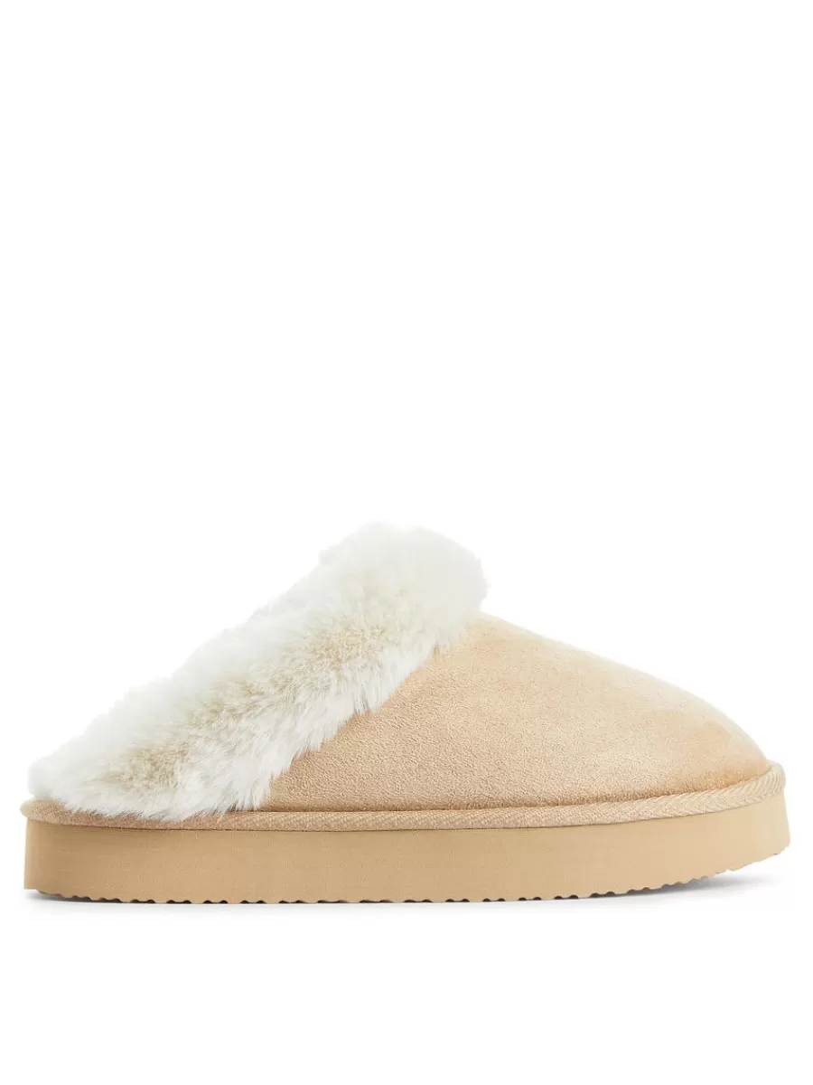 Best Sale ARKET Faux Fur Slippers Beige