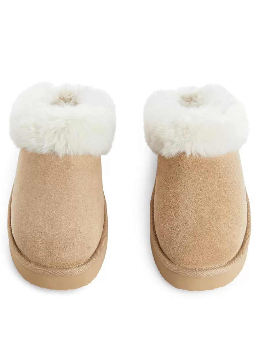 Best Sale ARKET Faux Fur Slippers Beige