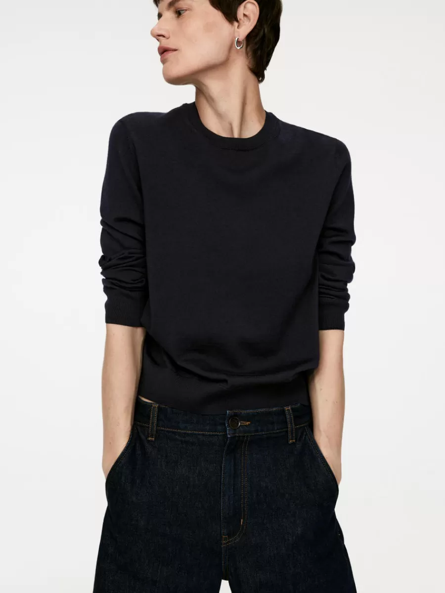 Discount ARKET Fine-Knit Merino Jumper Dark Blue