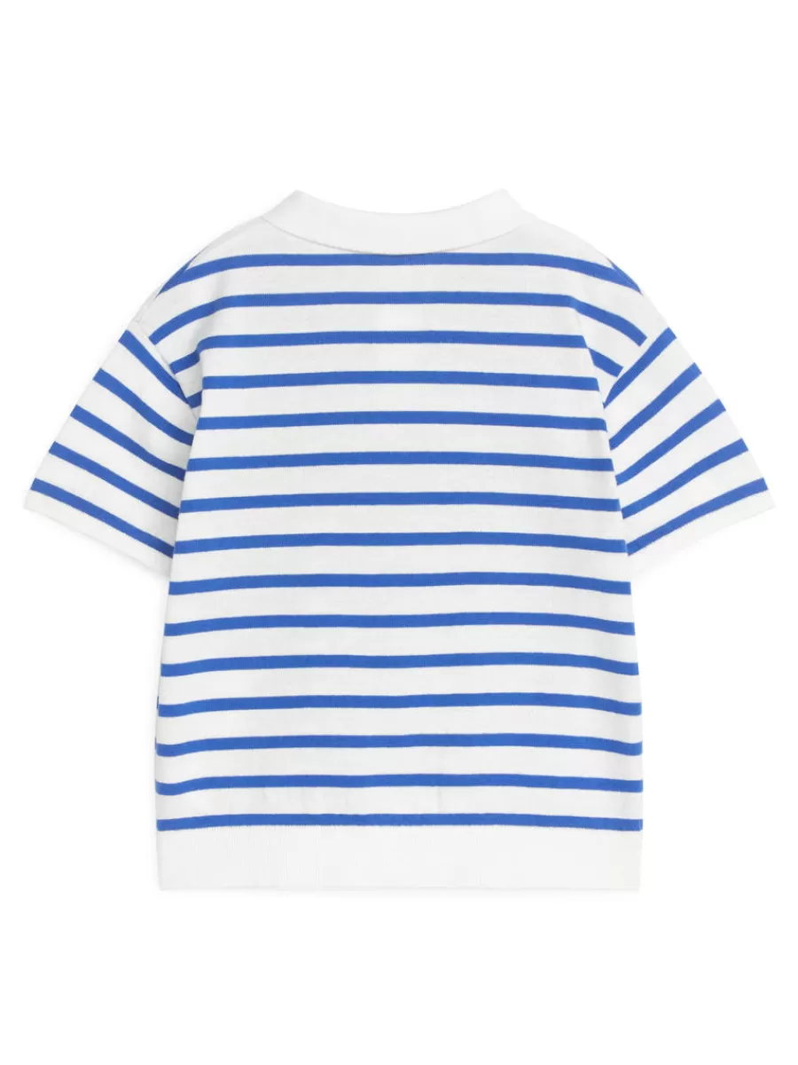 Cheap ARKET Fine-Knit Polo Shirt White/Blue