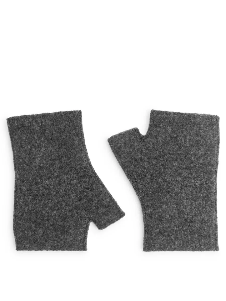 New ARKET Fingerless Wool Gloves Dark Grey
