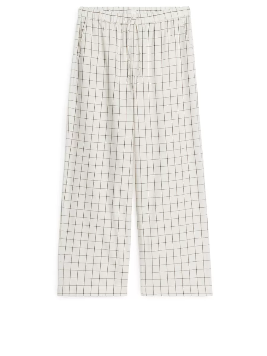 New ARKET Flannel Pyjama Trousers White/Brown