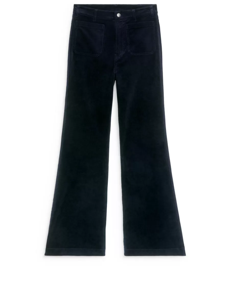 Sale ARKET Flared Corduroy Trousers Dark Blue