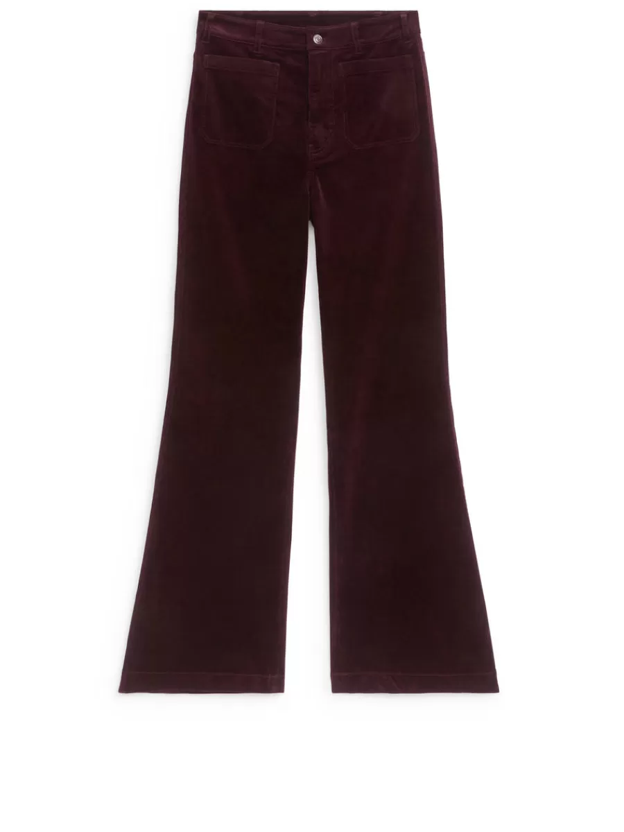Discount ARKET Flared Corduroy Trousers Burgundy