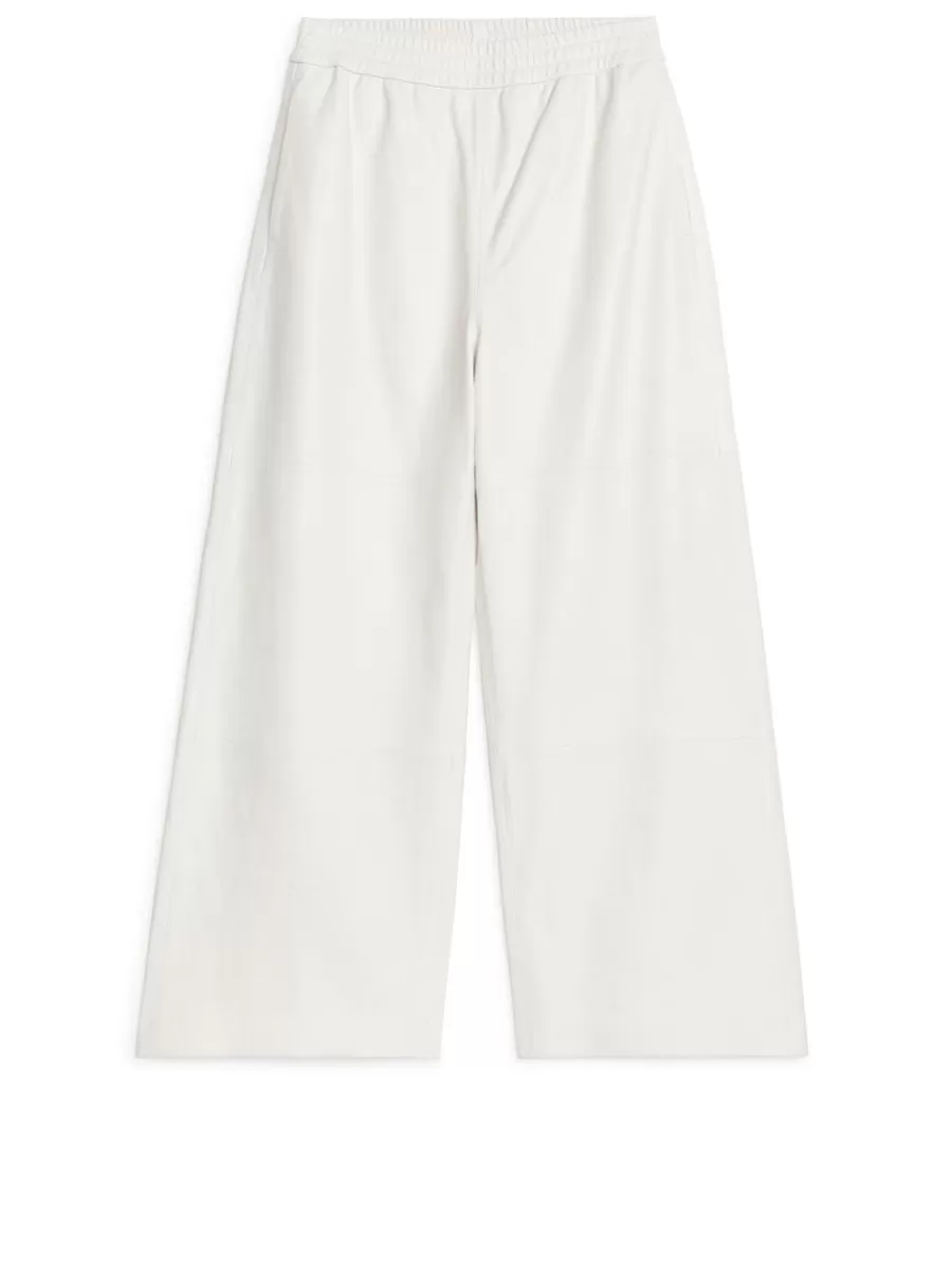 Cheap ARKET Flared Leather Trousers Off White