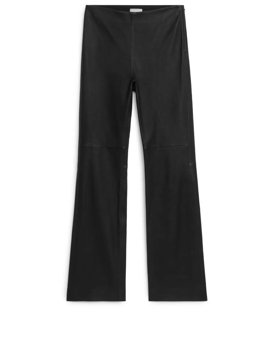 Online ARKET Flared Leather Trousers Black