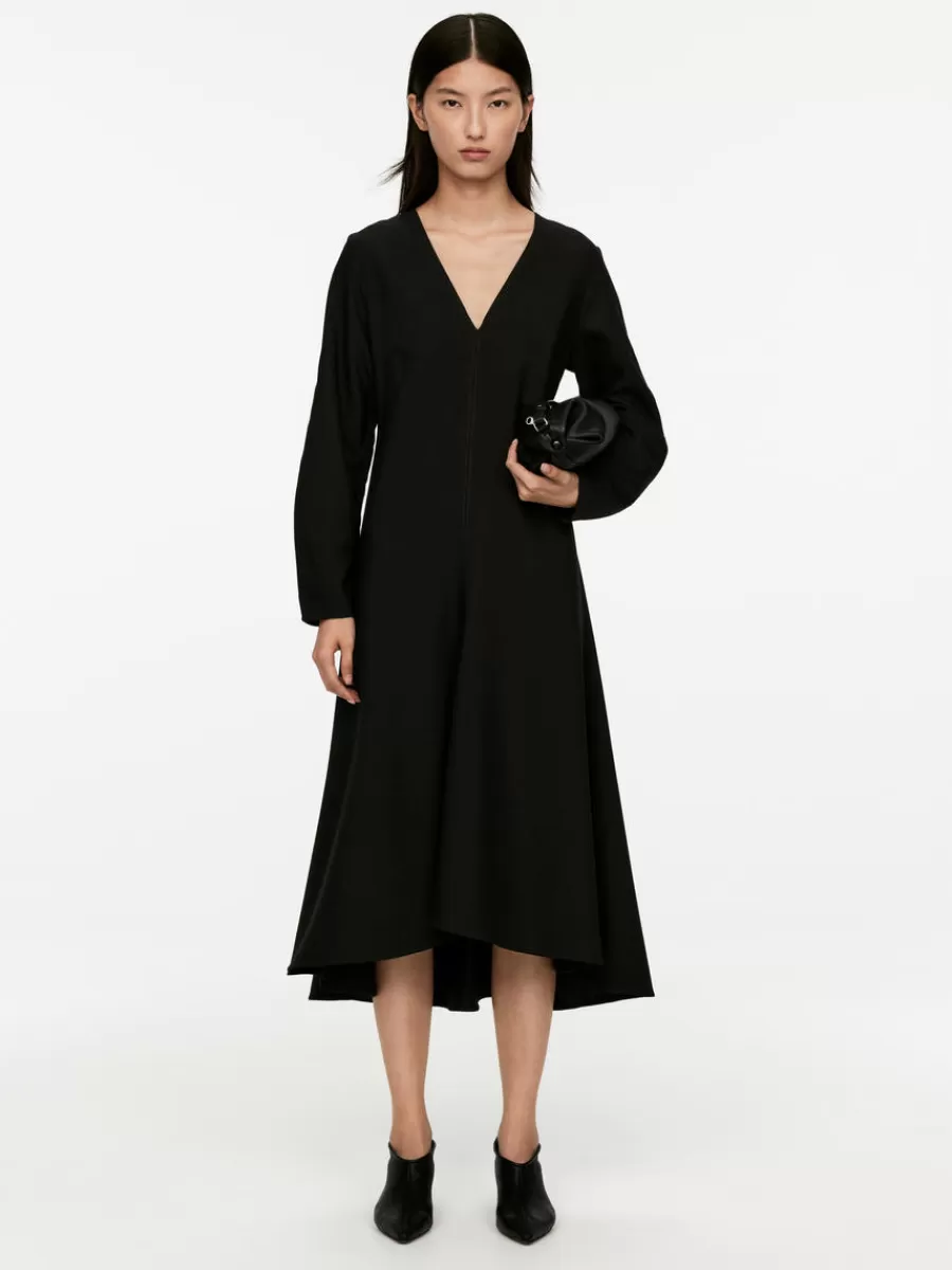Best ARKET Flared Wool-Blend Midi Dress Black