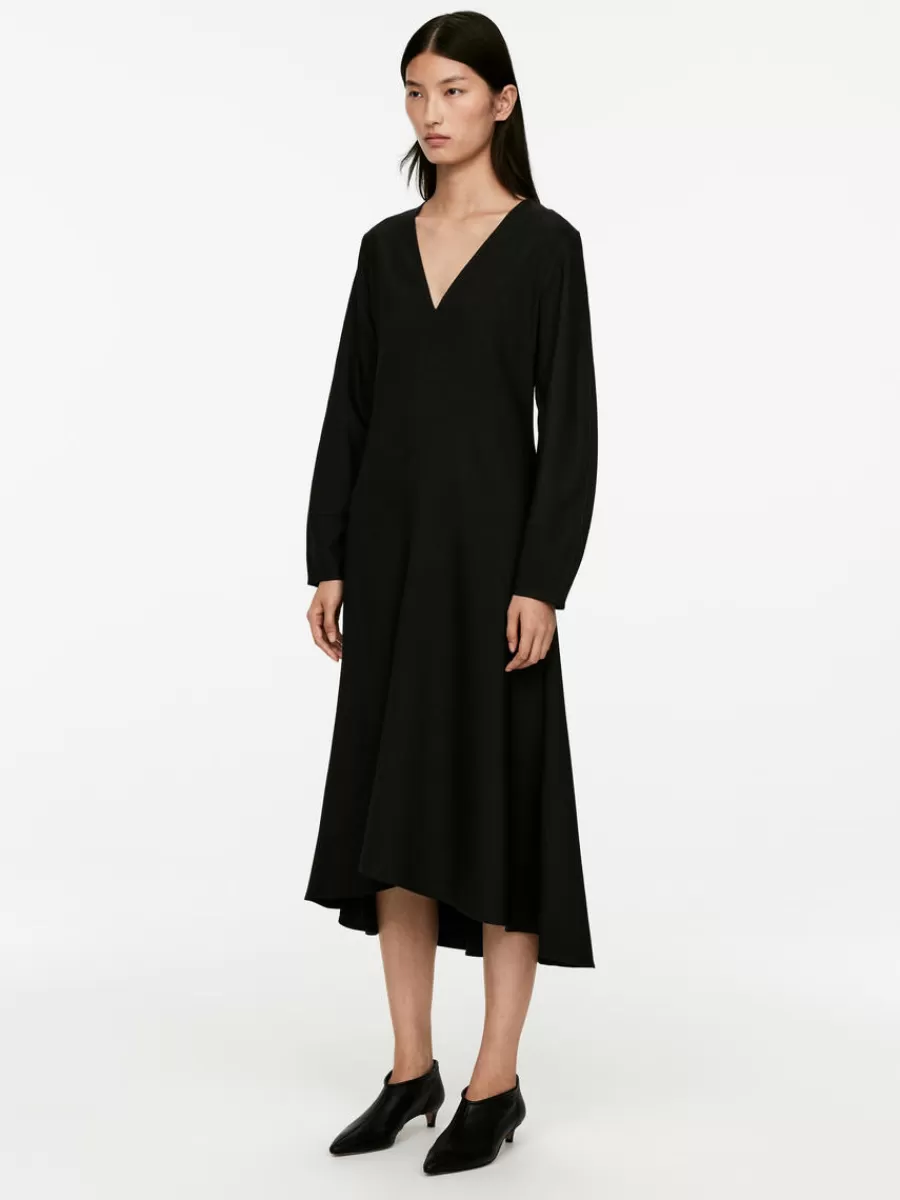 Best ARKET Flared Wool-Blend Midi Dress Black