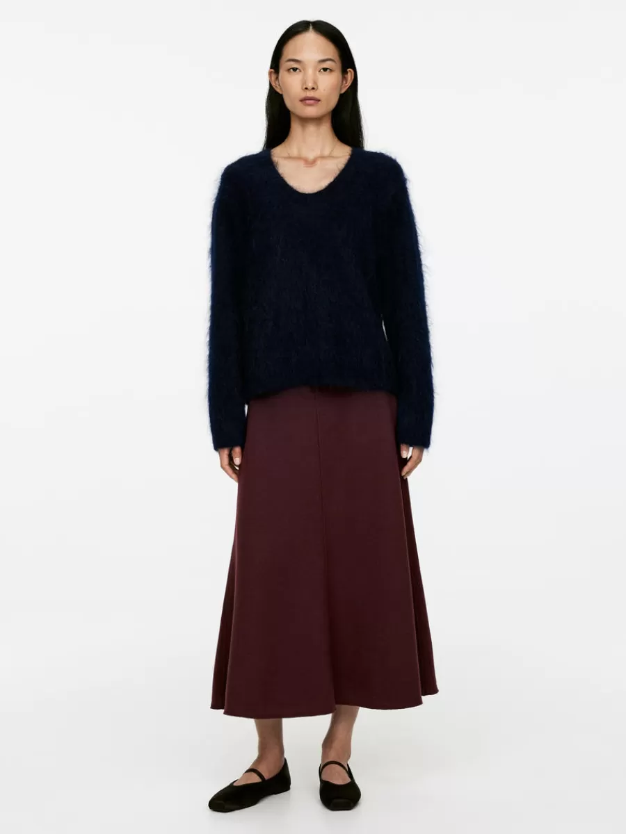 Cheap ARKET Flared Wool-Blend Skirt Burgundy