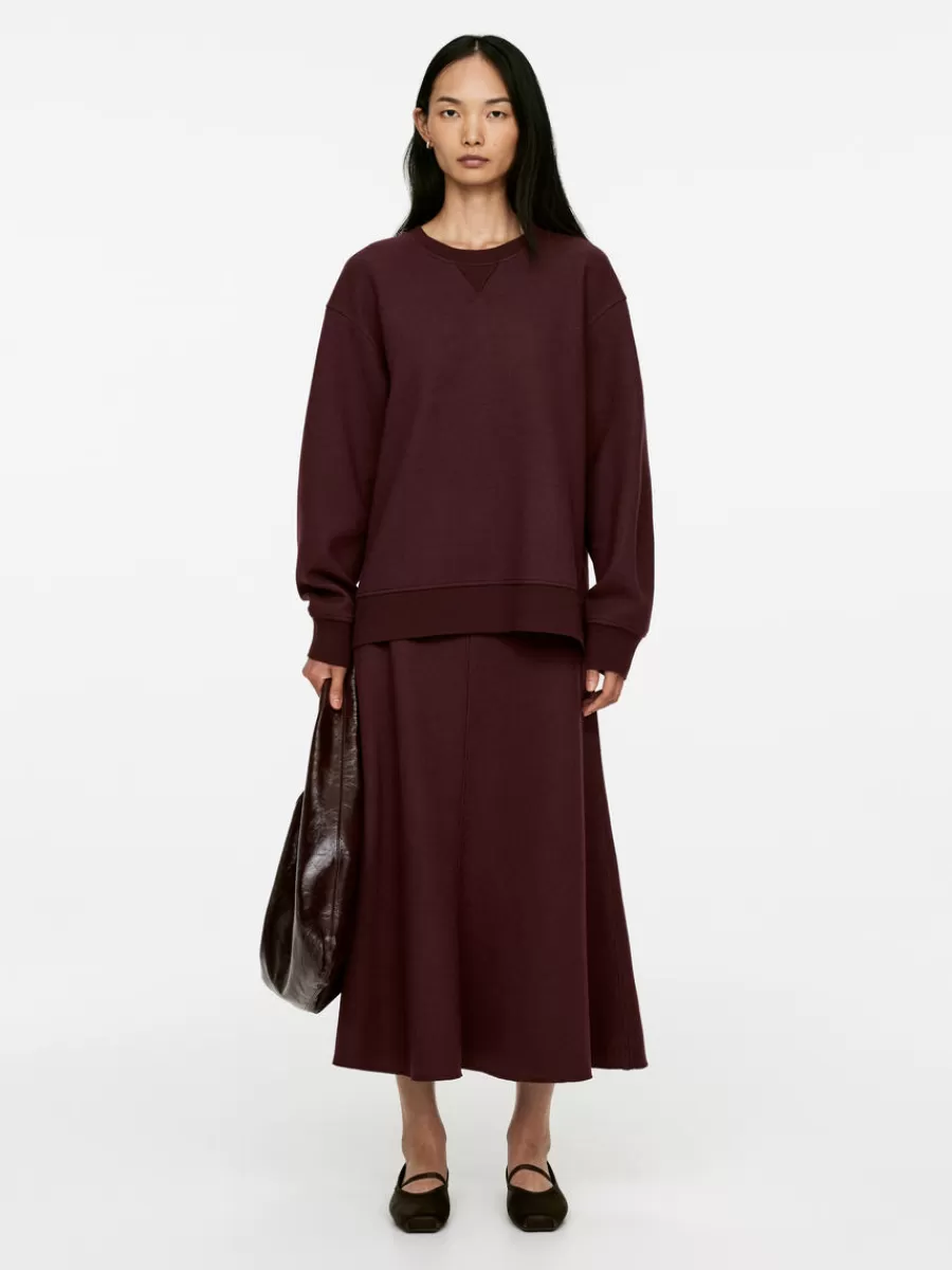 Cheap ARKET Flared Wool-Blend Skirt Burgundy