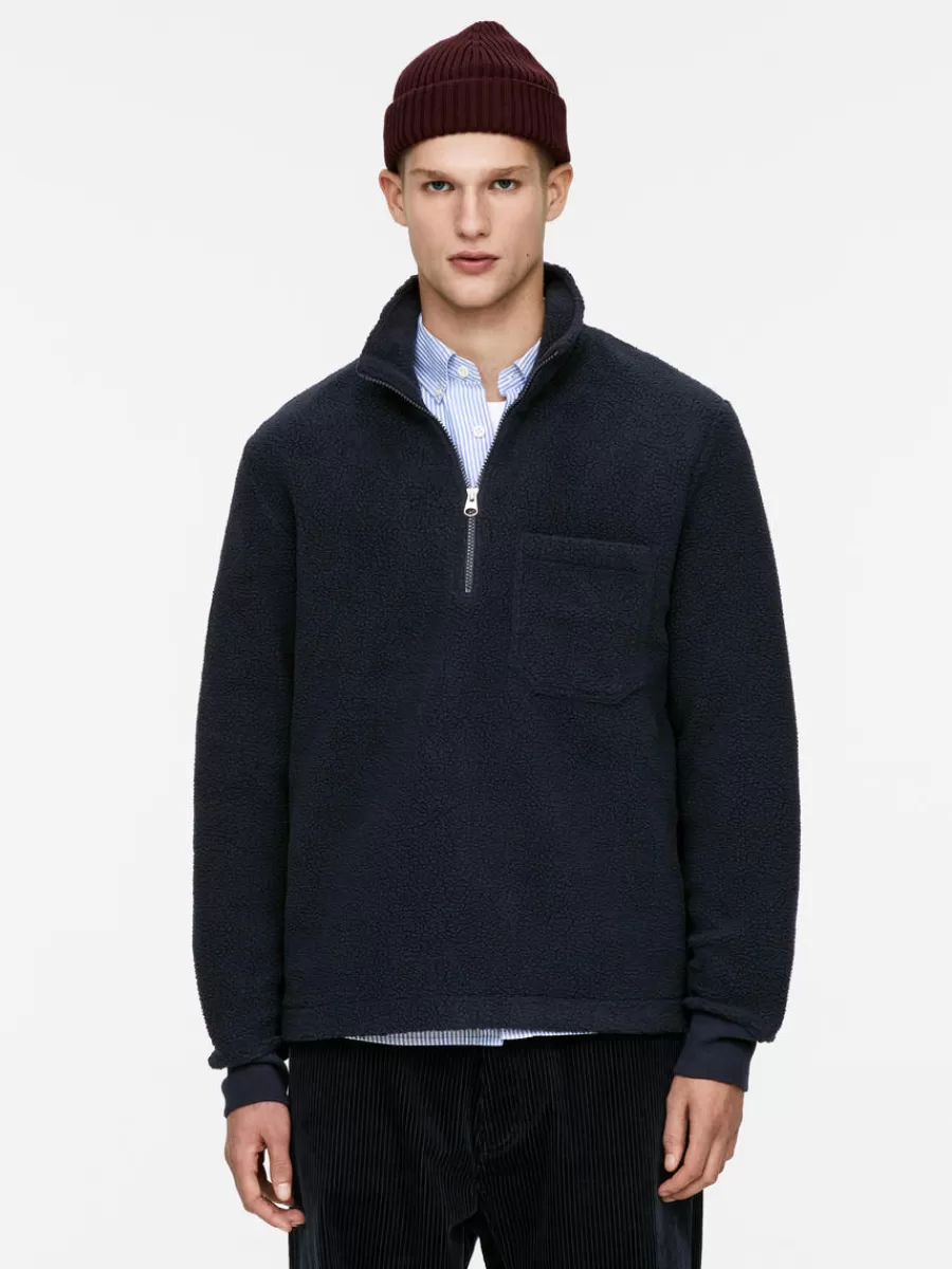 Hot ARKET Fleece Half-Zip Dark Blue