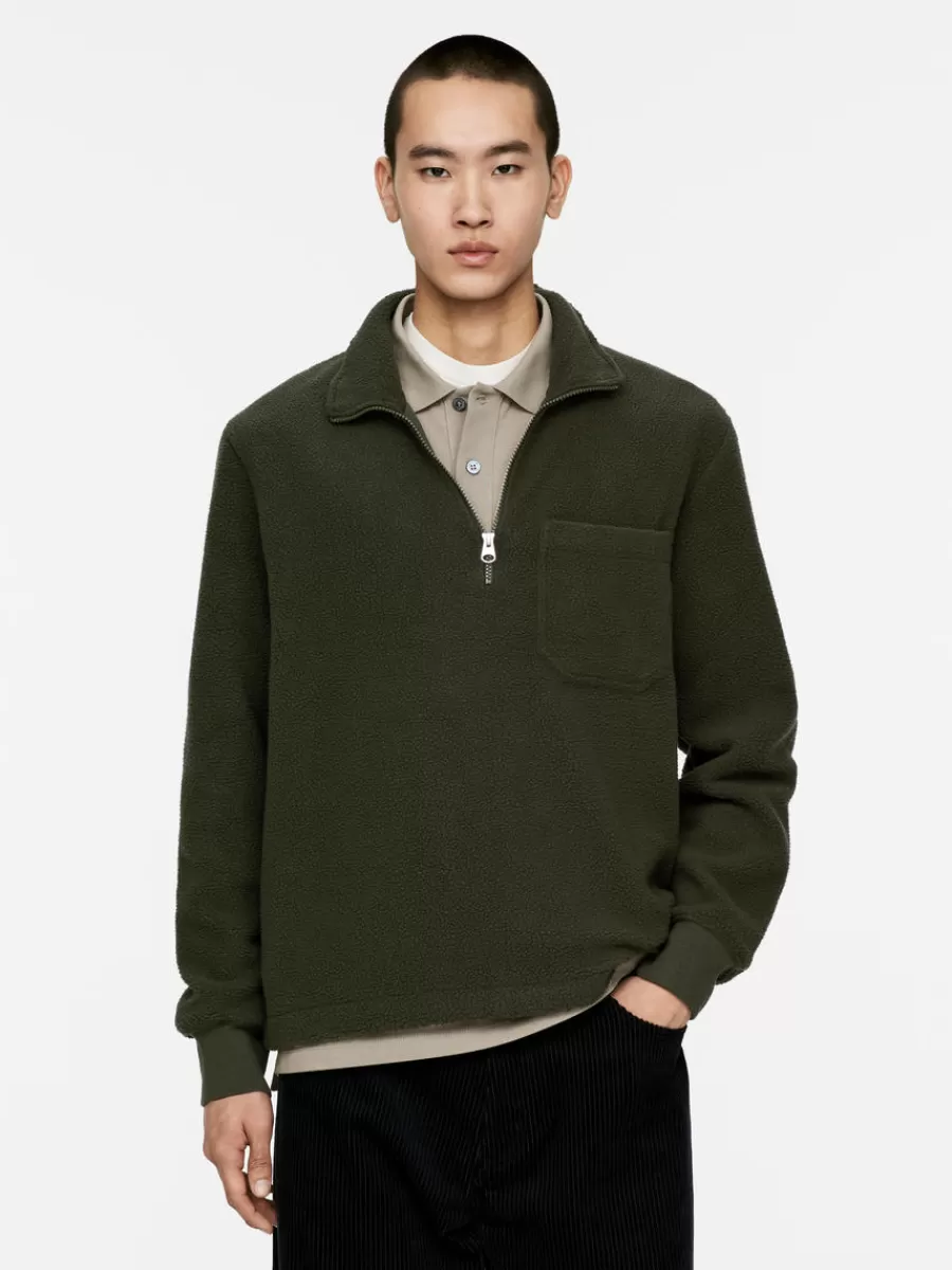 Online ARKET Fleece Half-Zip Dark Green