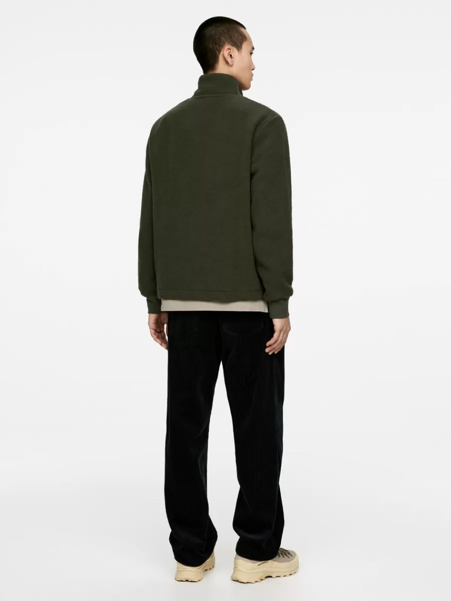 Online ARKET Fleece Half-Zip Dark Green