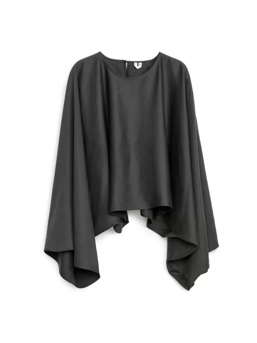 Online ARKET Flowy Blouse Dark Grey