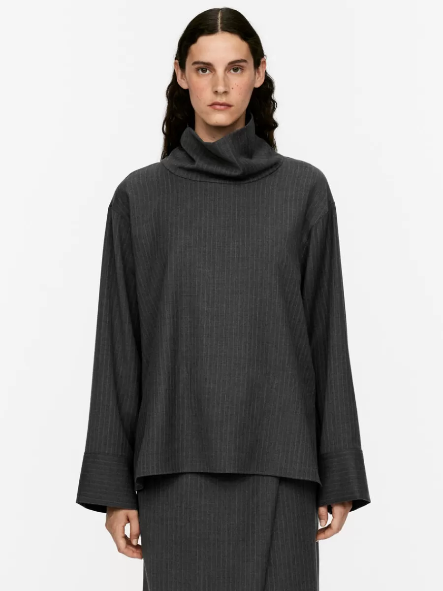 New ARKET Folded-Neck Pinstripe Top Grey/Pinstripe