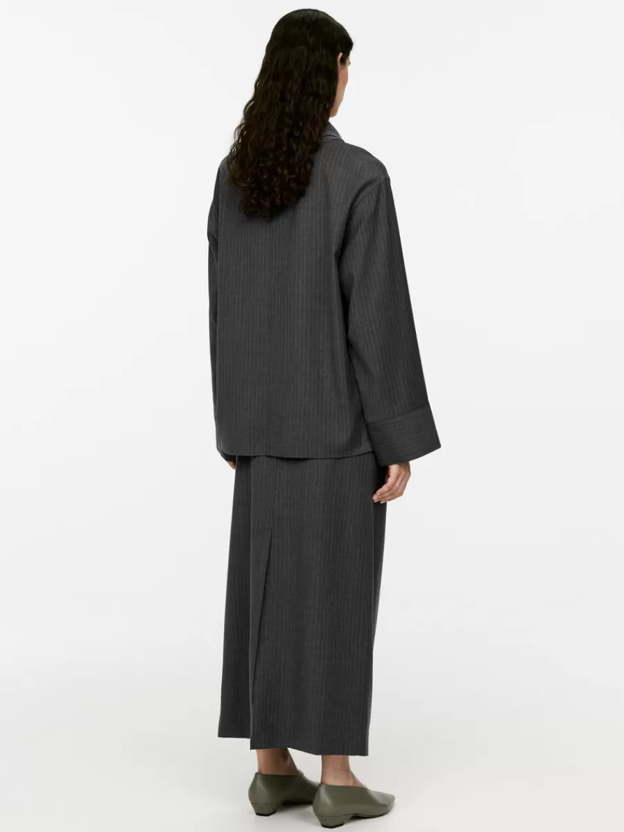 New ARKET Folded-Neck Pinstripe Top Grey/Pinstripe
