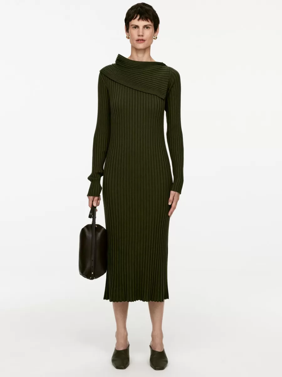 Flash Sale ARKET Fold-Over Knitted Dress Dark Khaki Green
