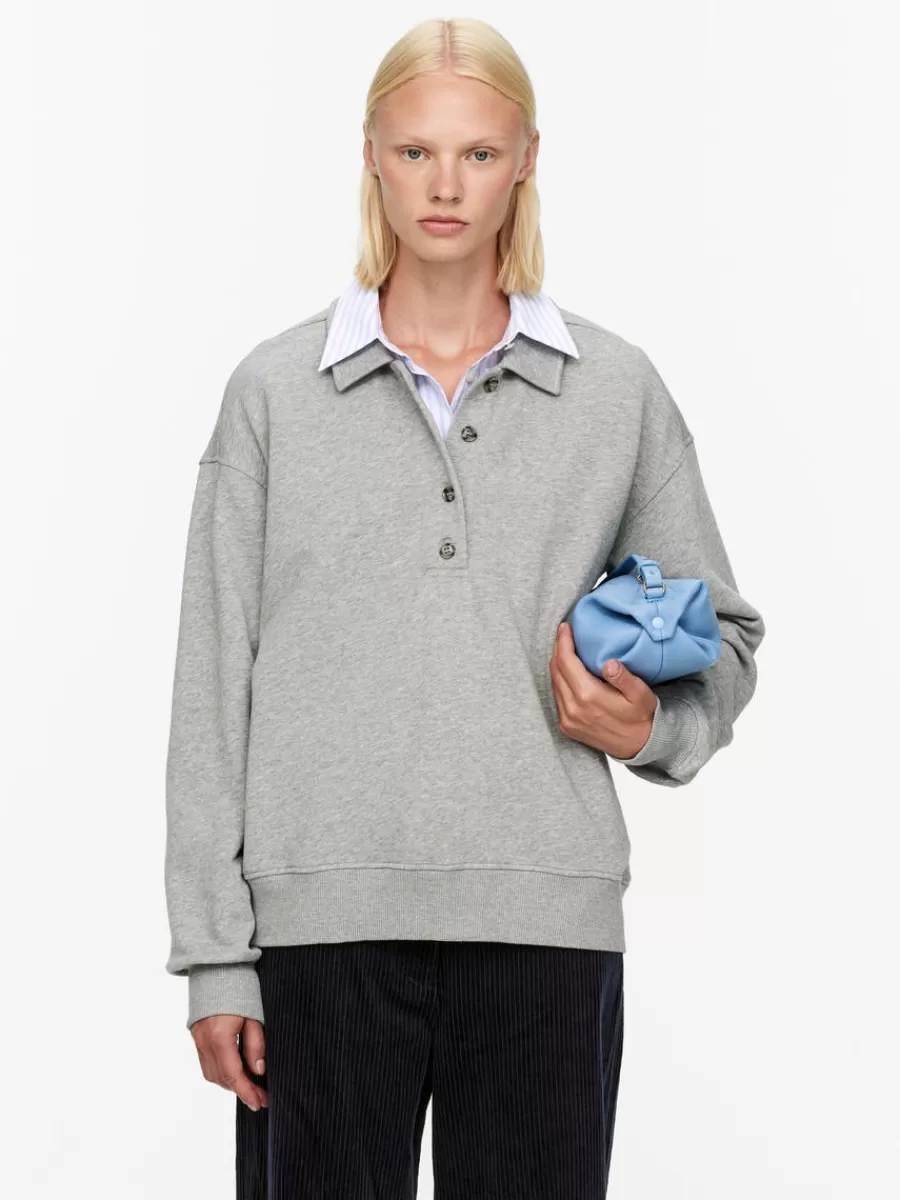 Shop ARKET French Terry Polo Shirt Grey Melange
