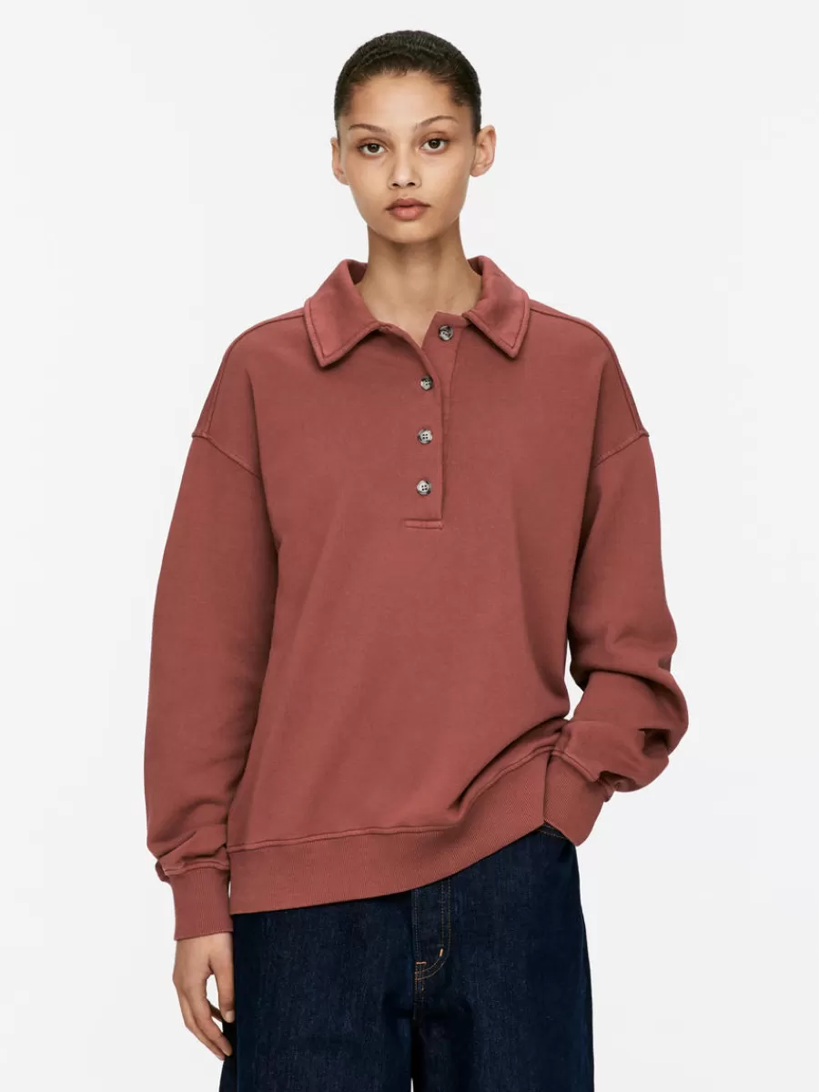 New ARKET French Terry Polo Shirt Faded Burgundy