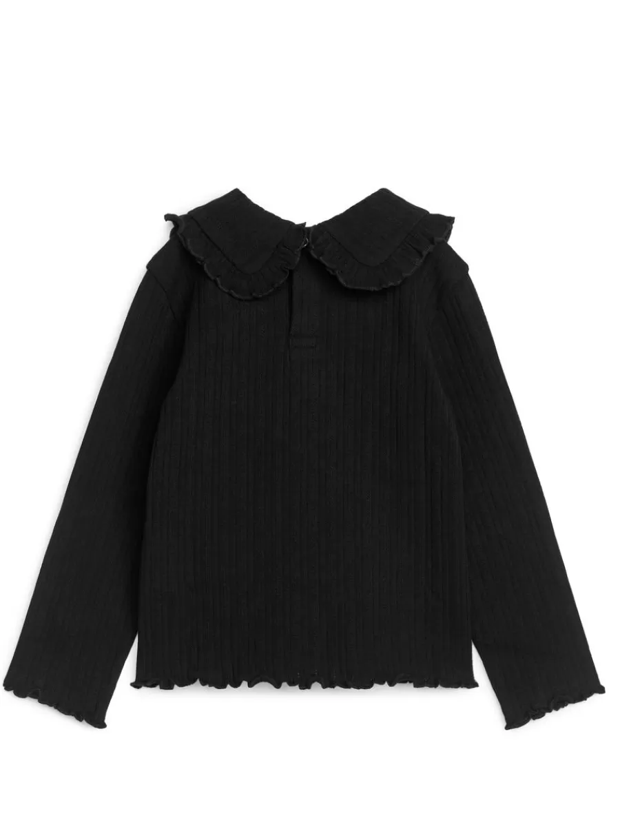 Store ARKET Frill Collar Pointelle Top Black