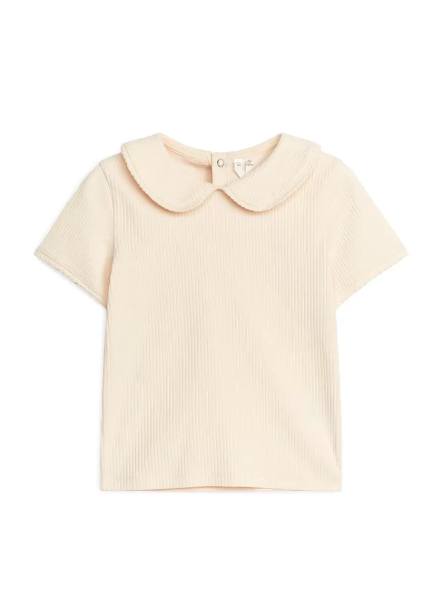 Online ARKET Frill Collar Top Beige