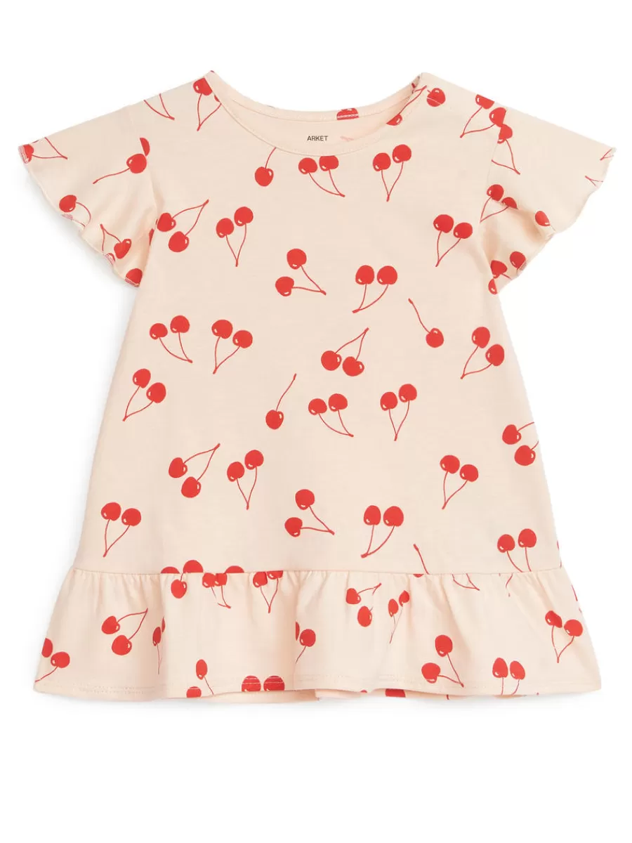Online ARKET Frill Jersey Dress Ligh Orange/Cherries