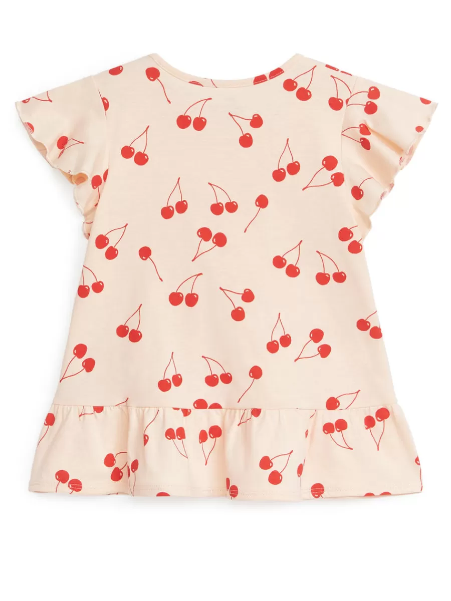 Online ARKET Frill Jersey Dress Ligh Orange/Cherries