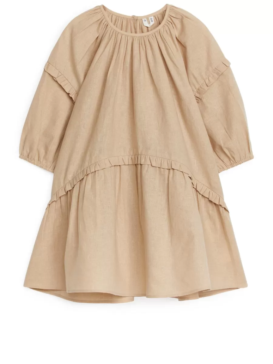 Best Sale ARKET Frill Linen Blend Dress Beige