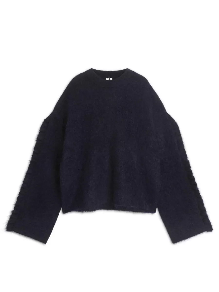 Hot ARKET Frill Mohair-Wool Blend Jumper Dark Blue