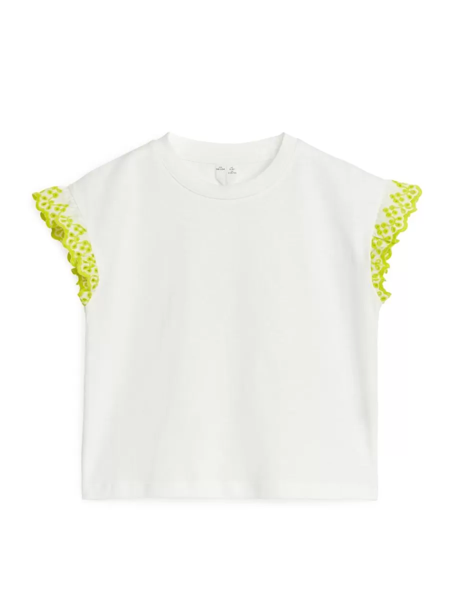Cheap ARKET Frill Sleeve T-Shirt White/Yellow