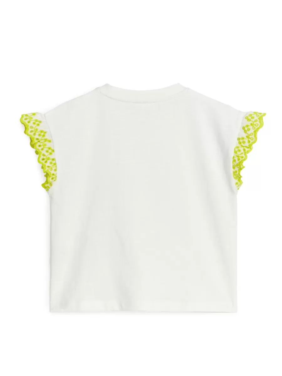 Cheap ARKET Frill Sleeve T-Shirt White/Yellow