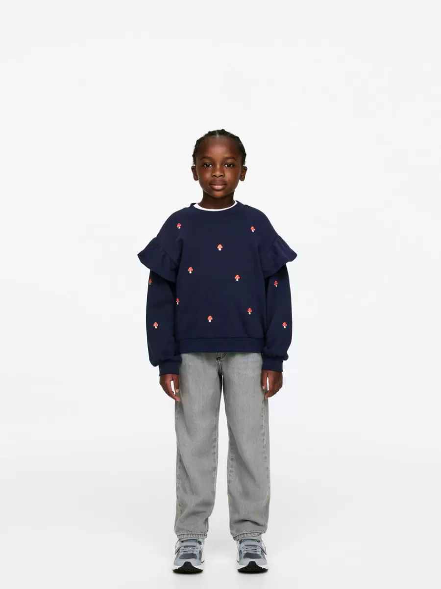 Fashion ARKET Frill Sweatshirt Dark Blue/Mushrooms