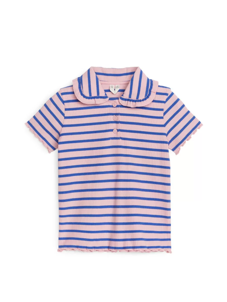 Sale ARKET Frill-Collar Ribbed Jersey Top Pink/Blue