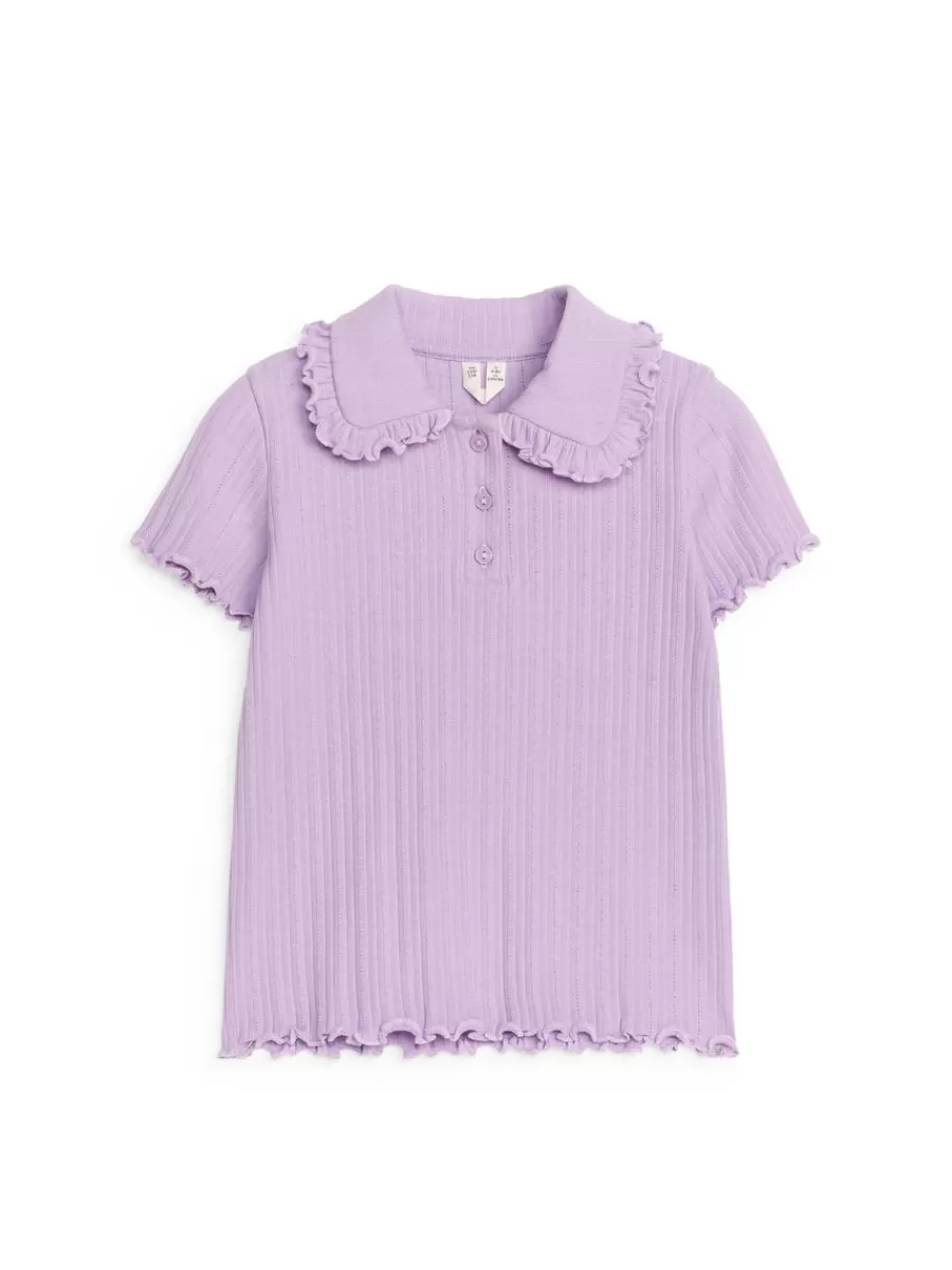 Discount ARKET Frill-Collar Ribbed Jersey Top Lilac
