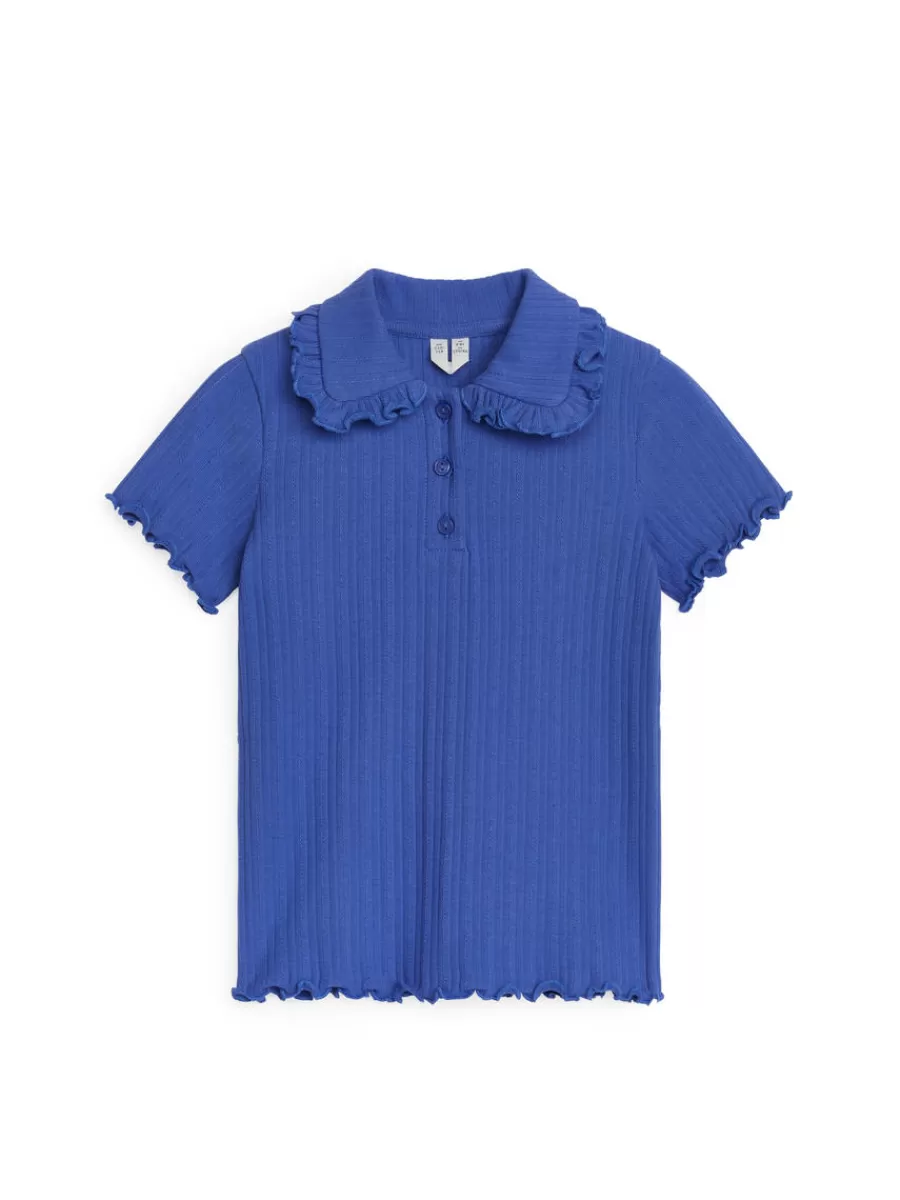 Shop ARKET Frill-Collar Ribbed Jersey Top Blue