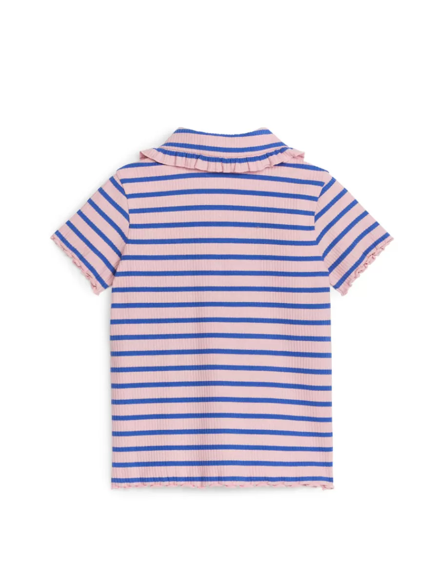 Sale ARKET Frill-Collar Ribbed Jersey Top Pink/Blue