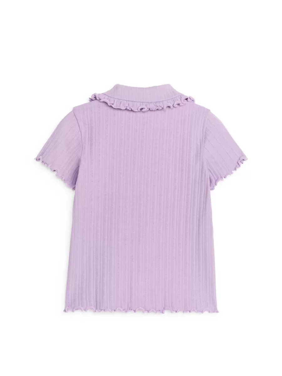 Discount ARKET Frill-Collar Ribbed Jersey Top Lilac