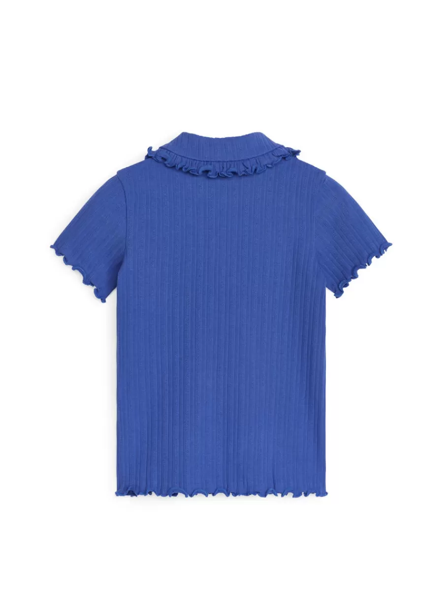 Shop ARKET Frill-Collar Ribbed Jersey Top Blue