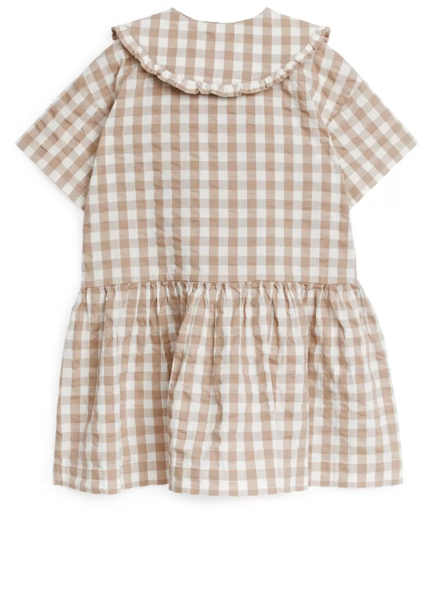 Clearance ARKET Frill-Collar Seersucker Dress Beige/Checked
