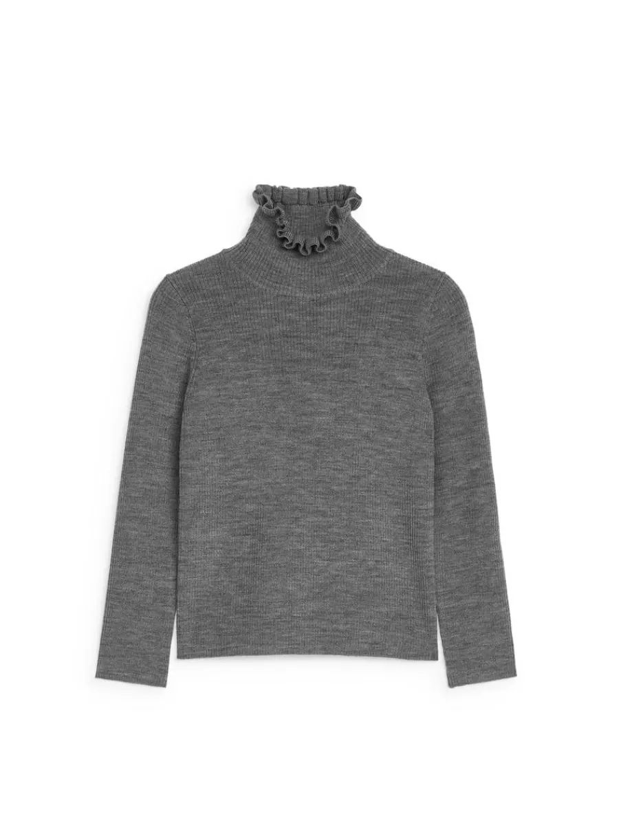 Cheap ARKET Frill-Collar Wool Jumper Grey Melange